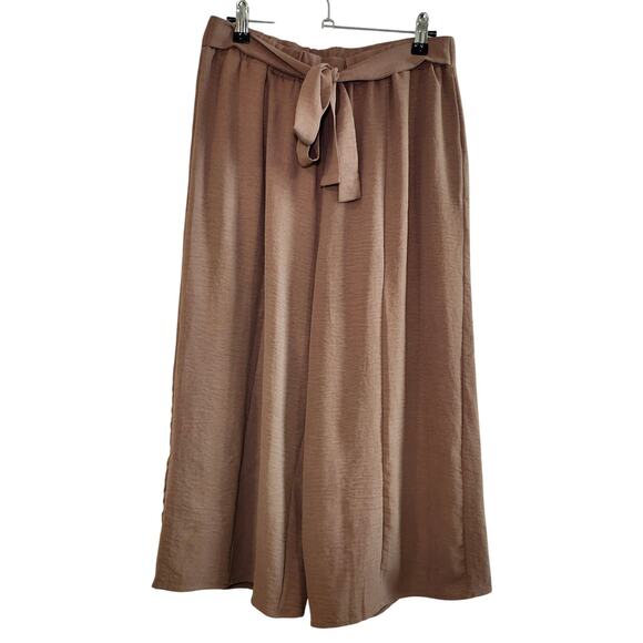 Naif Women's Brown High Waisted 7/8 Pants Wide Leg Elastic Waist Tie Knot Size L - Picture 1 of 7